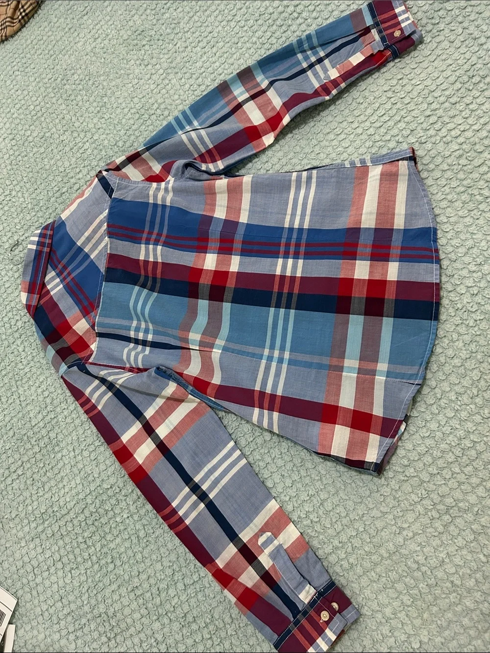 Burberry Red & Blue Plaid Cotton Button-Up Shirt, Boys size M/9/10 years